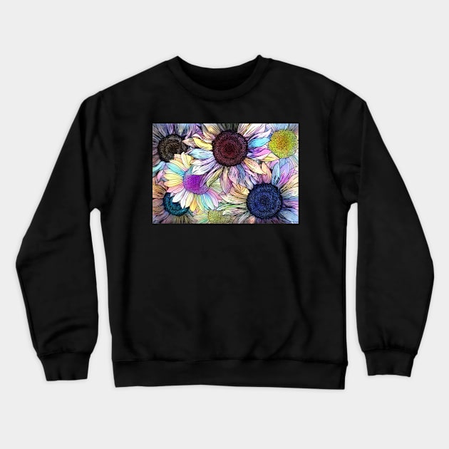 Rainbow Sunflower Pattern Crewneck Sweatshirt by HappyGiftArt